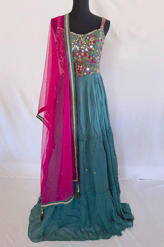 Smoky Blue Mirrorwork Dress