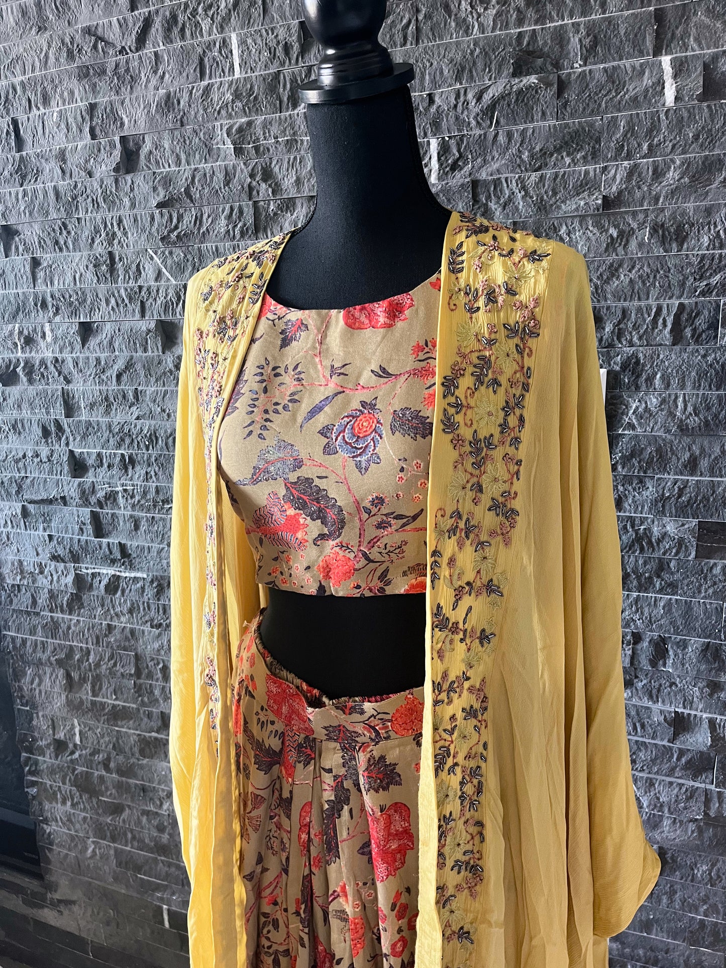 Mustard Printed Dhothi Set