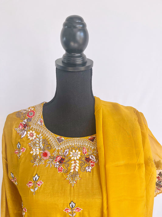 Mustard Embroidered Garara