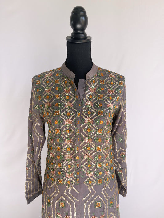 Gray Embroidered Sharara
