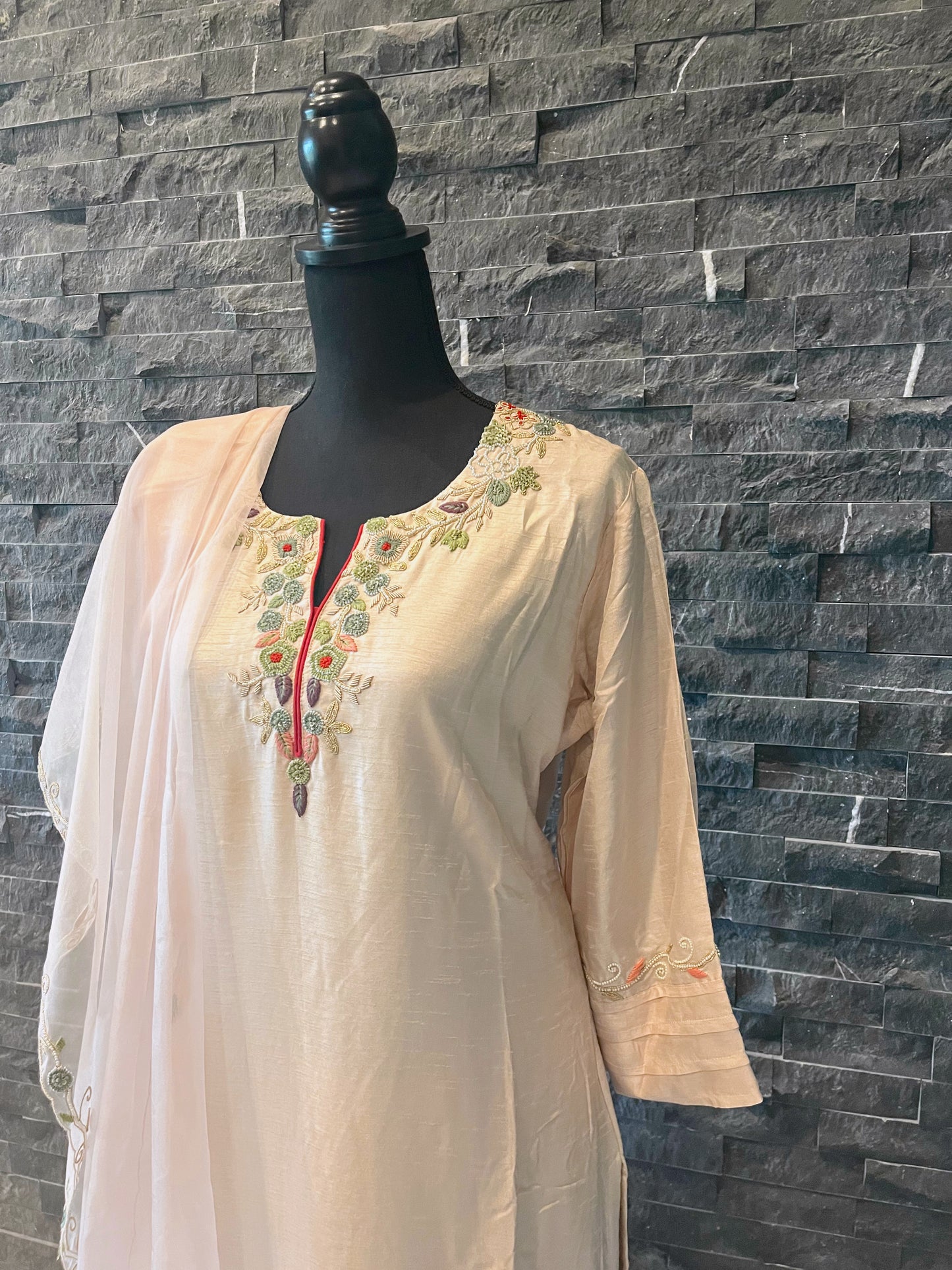 Beige Embroidered Sharara