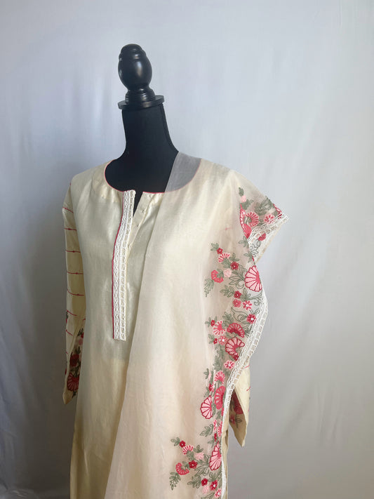 Cream Floral Sharara Set