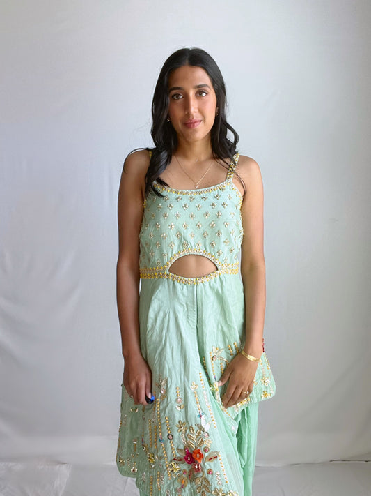 Mint Silk Embellished Dhothi