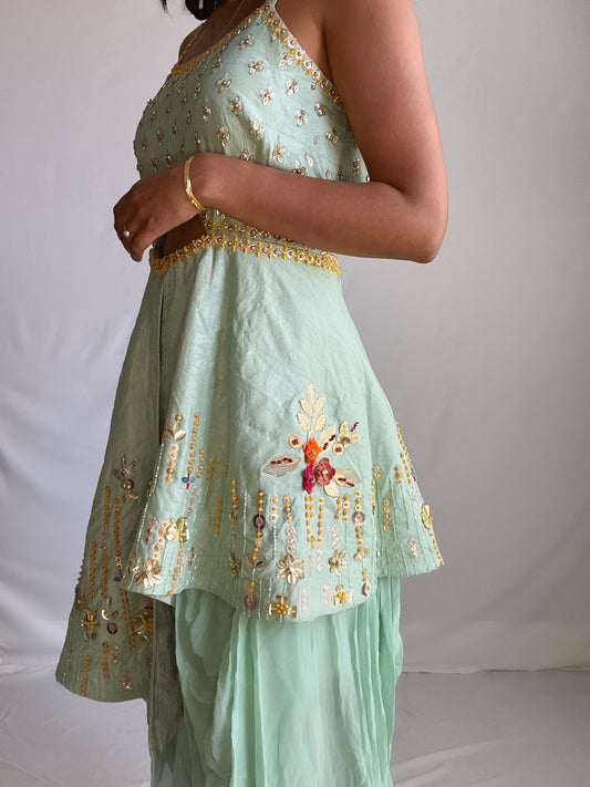 Mint Silk Embellished Dhothi