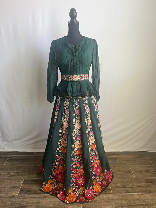Forest Green Peplum Lehenga