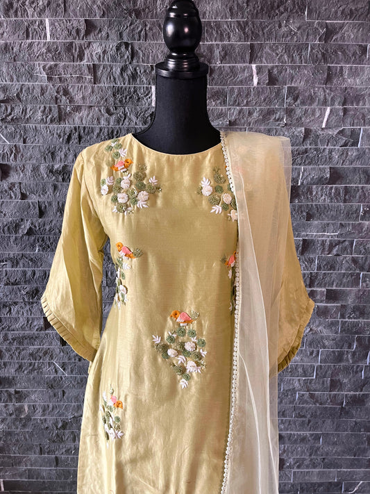 Olive Green Bird Embroidery Lehenga Suit