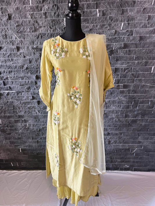 Olive Green Bird Embroidery Lehenga Suit