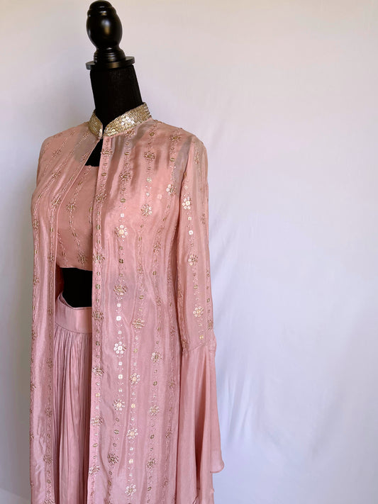 Dusty Pink Pant Cape Set