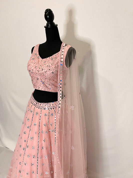 Baby Pink Mirrorwork Lehenga