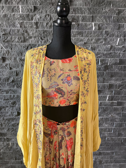 Mustard Printed Dhothi Set