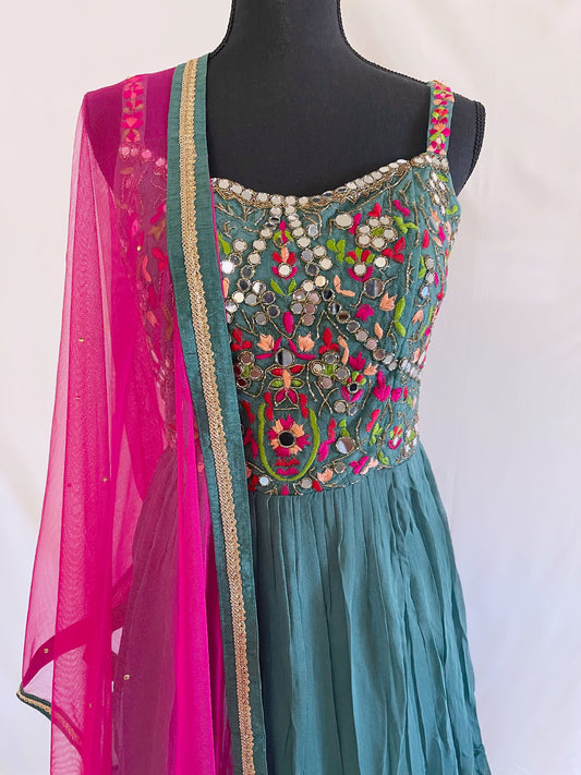 Smoky Blue Mirrorwork Dress