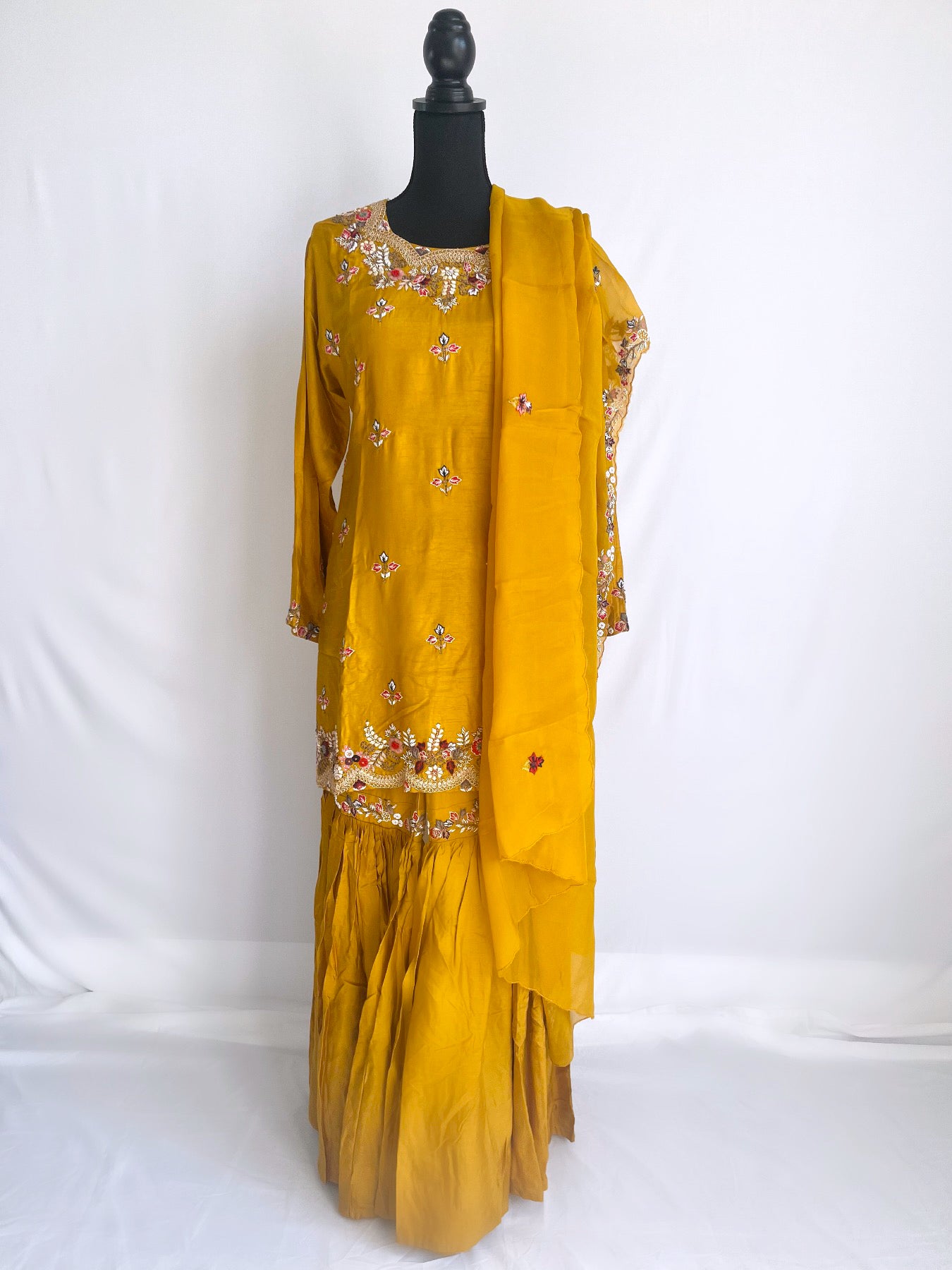 Mustard  Embroidered  Garara