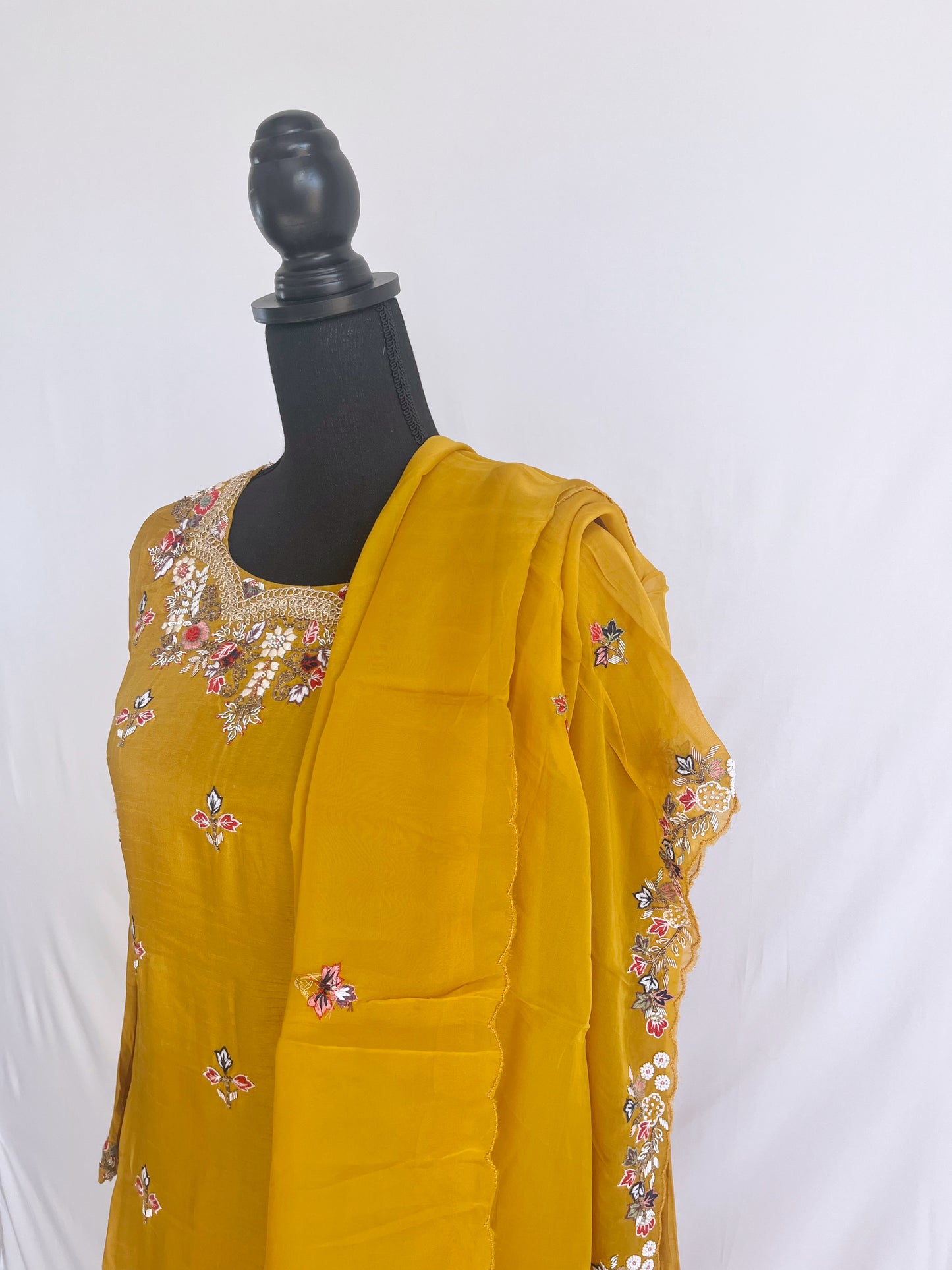 Mustard  Embroidered  Garara