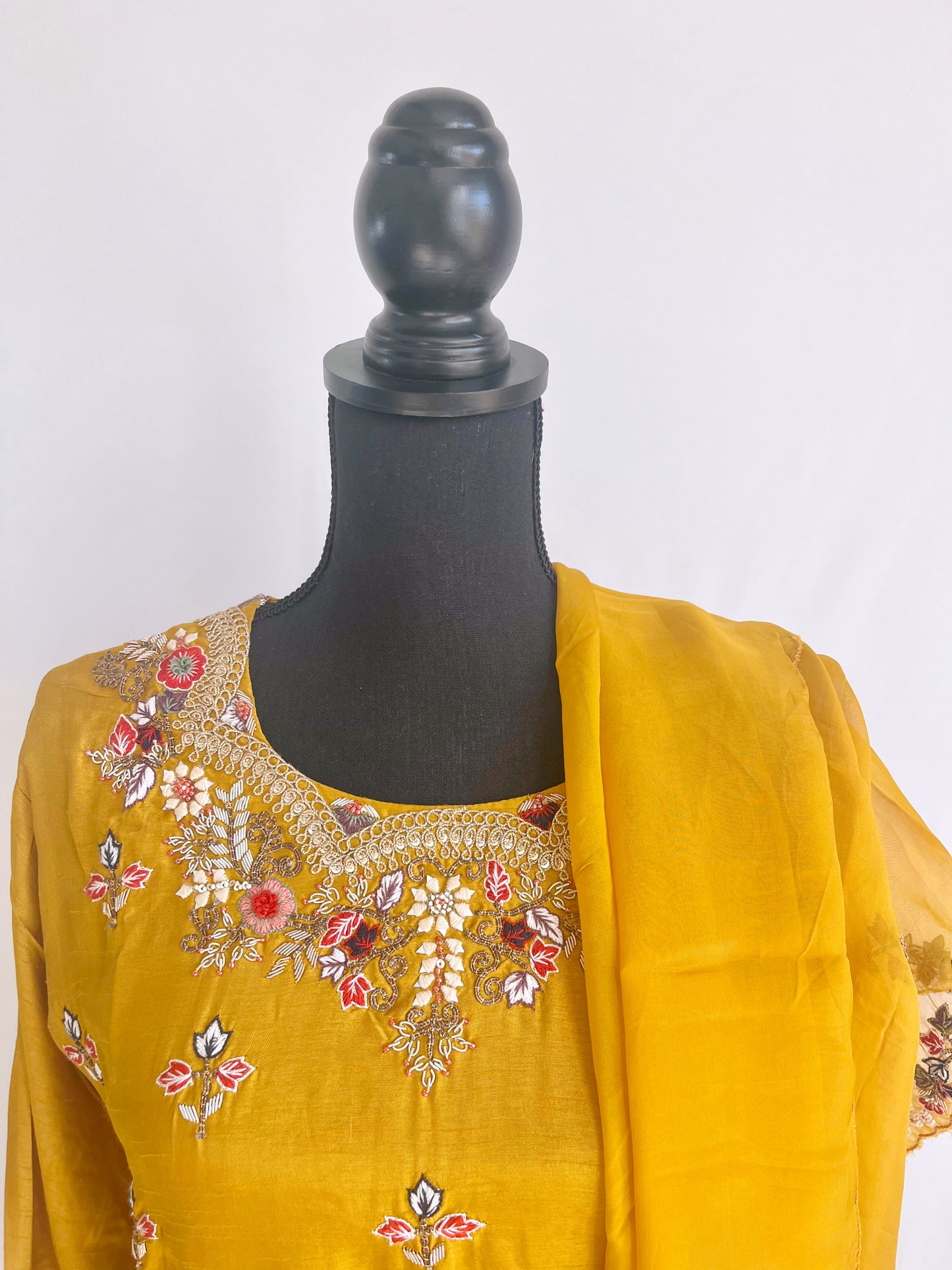 Mustard  Embroidered  Garara