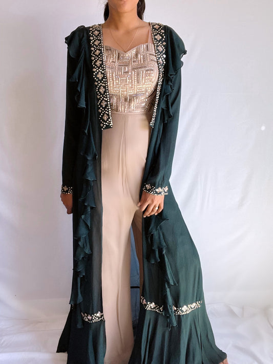 Tan Embellished Jumpsuit and Coat