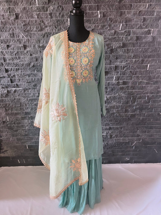 Blue  Floral  Sharara