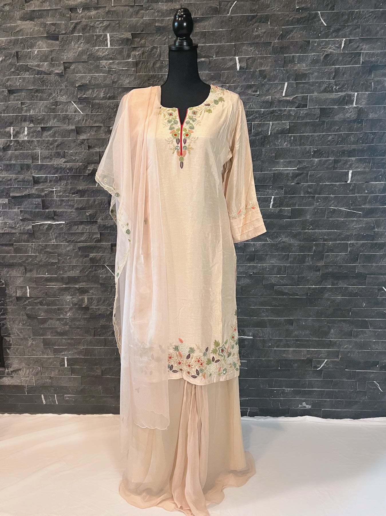 Beige  Embroidered  Sharara