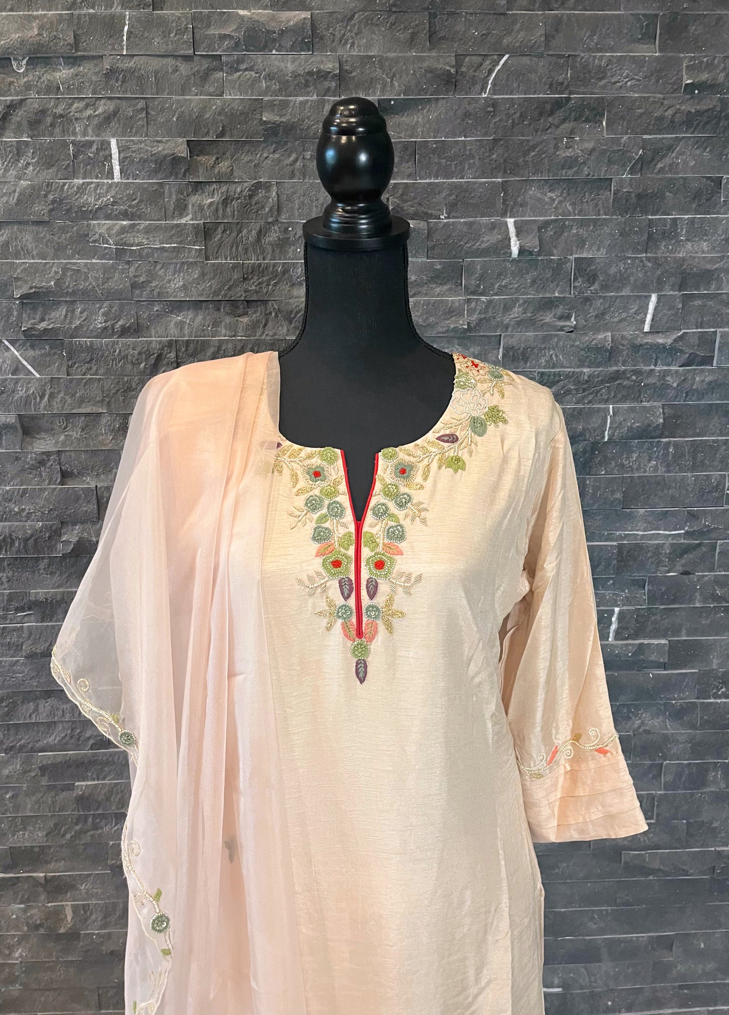 Beige  Embroidered  Sharara