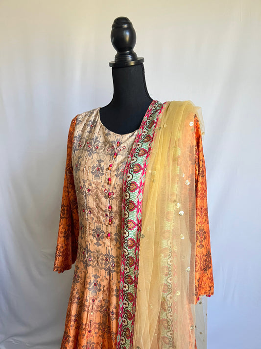 Silk  Printed  Anarkali