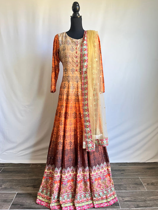 Silk  Printed  Anarkali