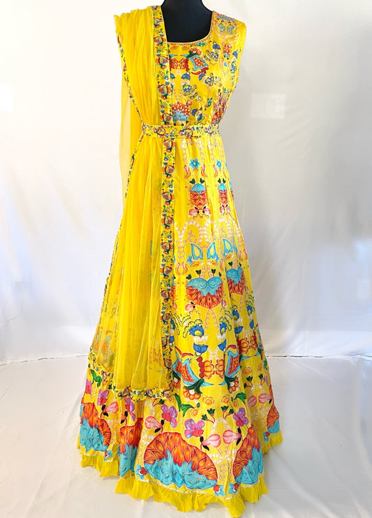 Mixed  Print  Yellow  Gown