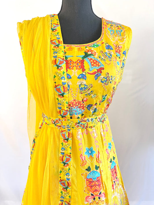 Mixed  Print  Yellow  Gown