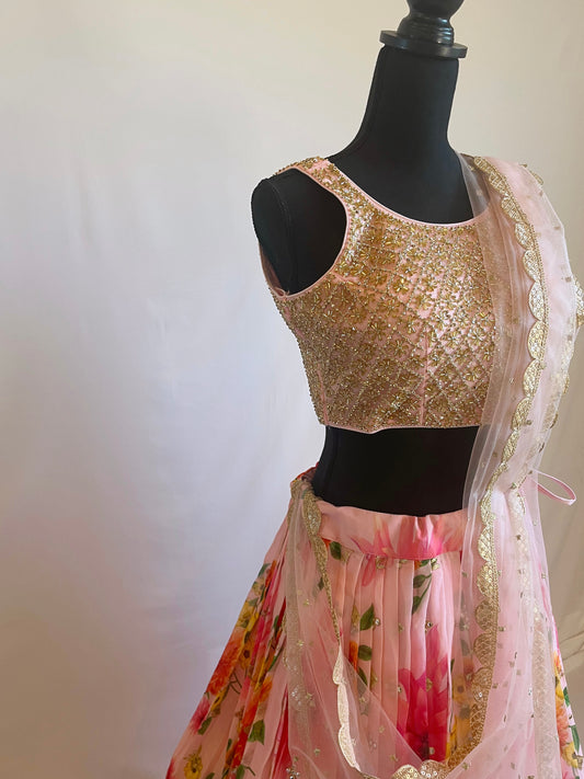 Pink Peonies Lehenga