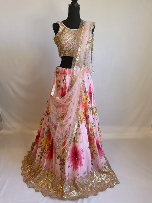 Pink  Peonies  Lehenga