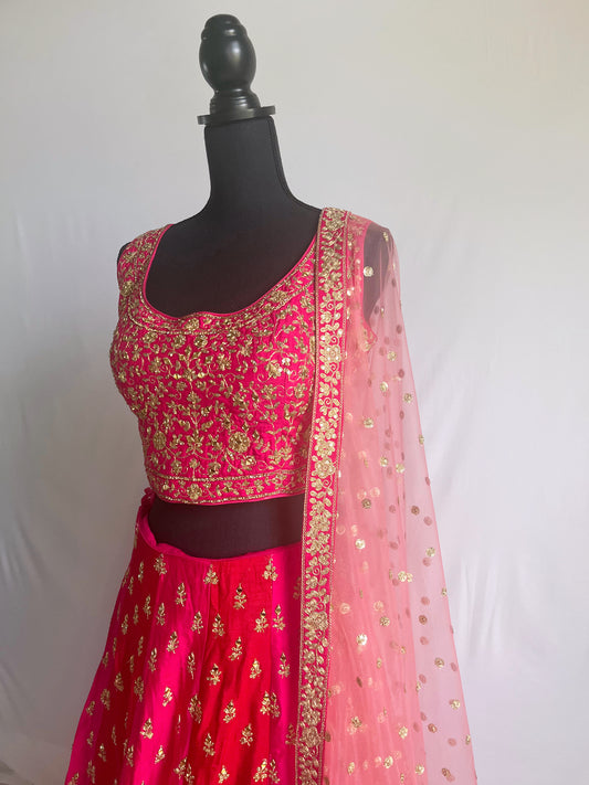 Red  and  Pink  Traditional  Lehenga