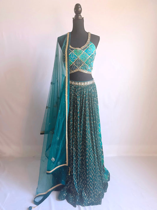 Deep Sea Halter Top Bandini Lehenga