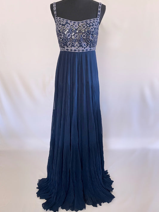 Navy Mirrorwork Evening Gown