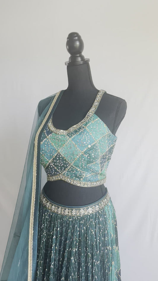 Deep  Sea  Halter  Top  Bandini  Lehenga